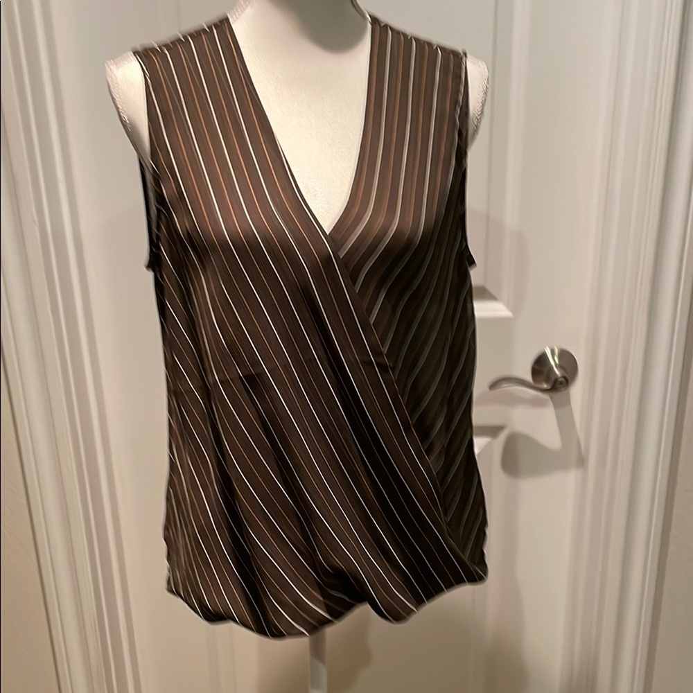 Kut from the Kloth Brown and Cream Sleeveless Wrap Blouse